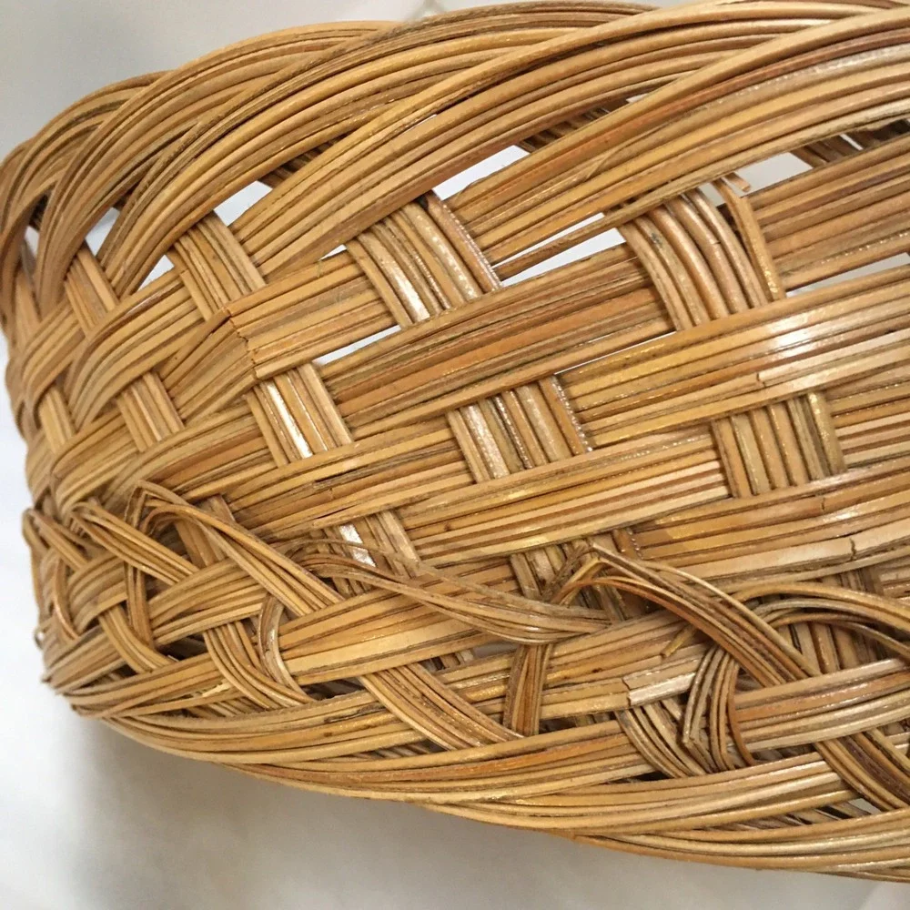 Woven Wicker Basket Unisex 12 Inch Brown Round Decorative Bowl Cottagecore